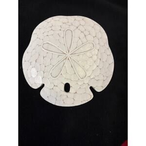 TI Design Hand-Carved Faux Sand Dollar White Washed Wooden Beach Decor 8 1/2"